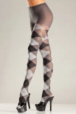 Be Wicked Argyle Pantyhose - Grey