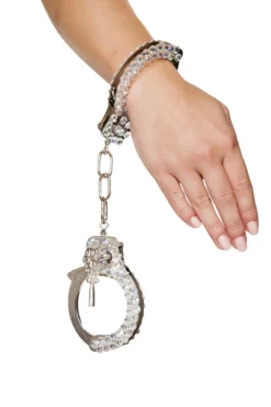 Roma Costume Silver Handcuffs With Rhinestones