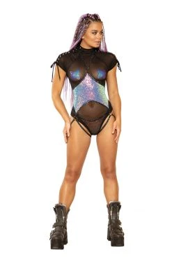 JValentine Mesh Lace-Up Shoulder Bodysuit