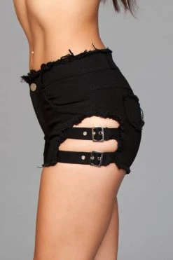 Be Wicked Buckled Down Denim Shorts Black CLOTHING