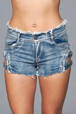 Be Wicked Buckled Down Denim Shorts Blue Wash