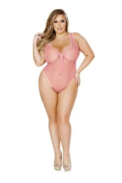 Roma Costume Zip-Up Peach Fishnet Teddy LINGERIE