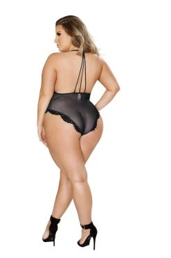 Roma Costume Black One Piece V-Shaped Eyelash Lace And Satin Teddy