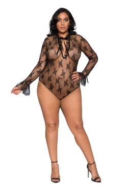 Roma Costume Elegant Long Sleeved Keyhole Teddy With Ruffle Detail & Snap Bottom