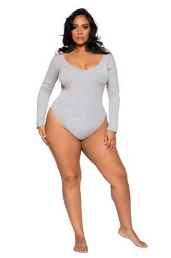 Roma Costume Tops Grey Cozy Long Sleeved Bodysuit