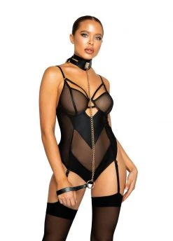 Roma Costume Netted Matte Bodysuit With Garter Set