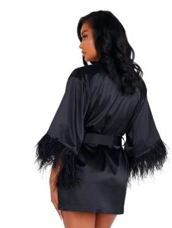 Roma Costume Soft Satin Robe With Ostrich Feathered Trim LINGERIE