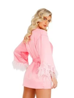 Roma Costume Soft Satin Robe With Ostrich Feathered Trim LINGERIE