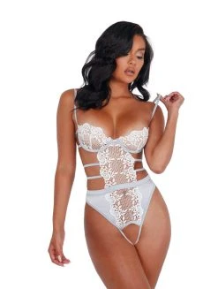 Roma Costume Embroidered Lace & Satin Crotchless Teddy