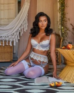 Roma Costume LINGERIE Embroidered Lace & Satin Bralette Garter Set