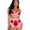 Roma Costume LINGERIE Lace & Satin Marabou Bra Set