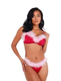 Roma Costume Marabou Satin Bra Set