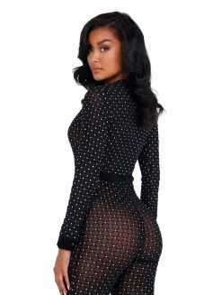 Roma Costume Sheer Glittered Bodysuit With Cuffs