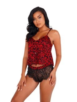 Roma Costume Heart Shaped Leopard Pajama Set LINGERIE