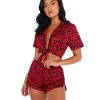 Roma Costume Heart Shaped Leopard Satin Pajama Set LINGERIE