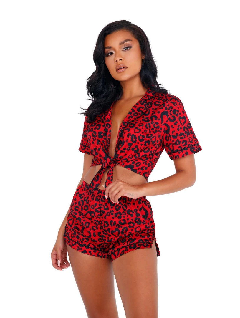 Roma Costume Heart Shaped Leopard Satin Pajama Set LINGERIE 3 Roma Costume Heart Shaped Leopard Satin Pajama Set LINGERIE