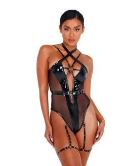 Roma Costume Tops Vinyl Strappy Bodysuit
