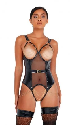 Roma Costume Vinyl Bodysuit With Chain Detail