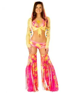 JValentine Rave Leg Warmers & Wraps Print Neon Flower Fringe Leggings