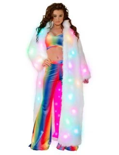 JValentine CLOTHING Faux Fur White Light Up Long Coat