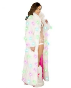 JValentine CLOTHING Faux Fur White Light Up Long Coat