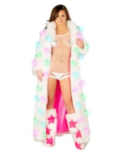 JValentine CLOTHING Faux Fur White Light Up Long Coat