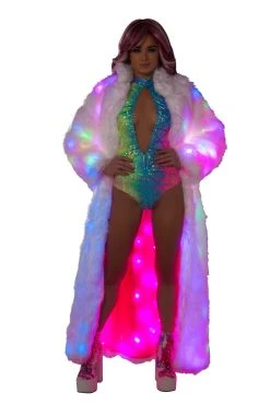 JValentine CLOTHING Faux Fur White Light Up Long Coat