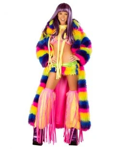 JValentine Faux Fur Rainbow Long Coat