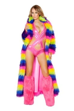 JValentine Faux Fur Rainbow Long Coat
