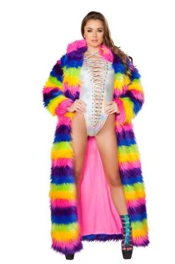 JValentine Faux Fur Rainbow Long Coat