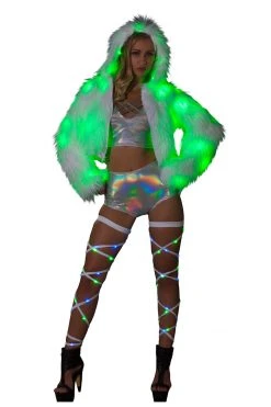 JValentine CLOTHING Light Up Fur Hooded Cropped Jacket