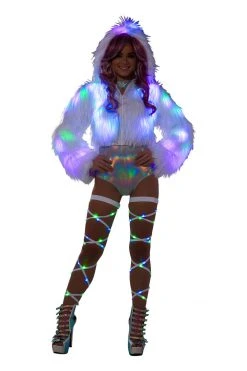 JValentine Cropped White Faux Fur Light Up Jacket