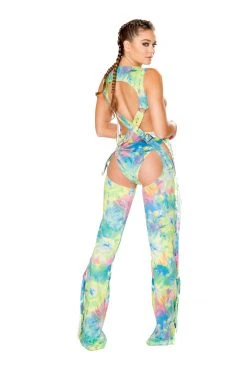 JValentine Faux Suede Tie Dye Harness Fringe Chaps Leggings & Pants