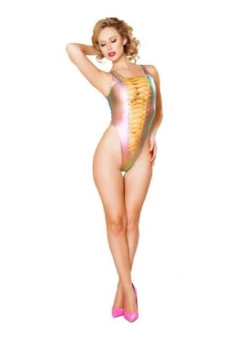 JValentine Tops Hologram Denim Lace-Up Bodysuit