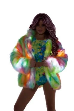 JValentine Rainbow Sherbet Light-Up Hip Length Fur Coat CLOTHING