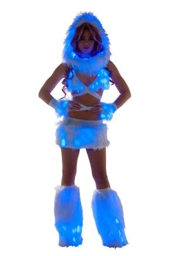 JValentine Rave Leg Warmers & Wraps White Fur Light-up Legwarmers With Blue Lights