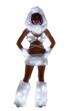JValentine White Fur Light-Up Infinity Hood With White Lights Rave Accessories