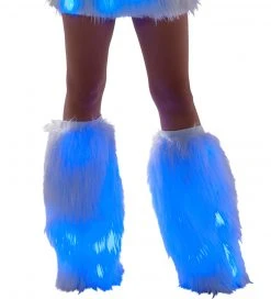 JValentine Rave Leg Warmers & Wraps White Fur Light-up Legwarmers With Blue Lights