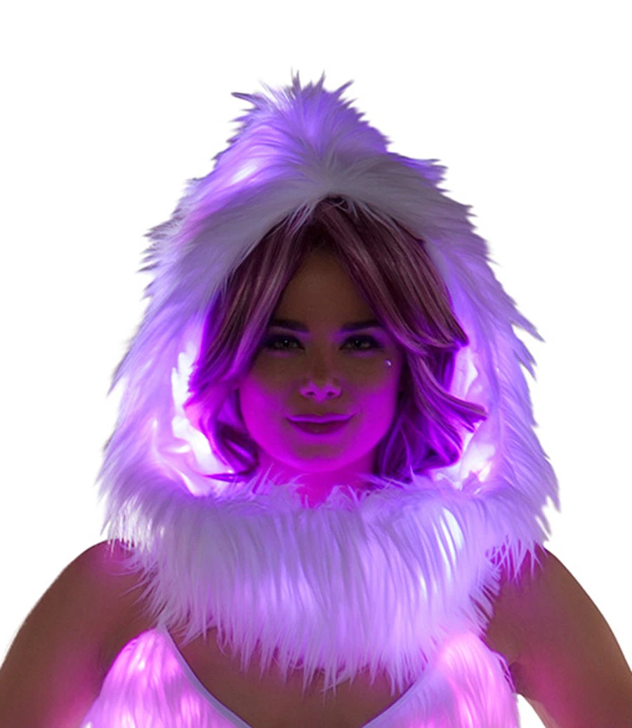 JValentine White Fur Light-Up Infinity Hood With Pink Lights Rave Accessories 3 JValentine White Fur Light-Up Infinity Hood With Pink Lights Rave Accessories
