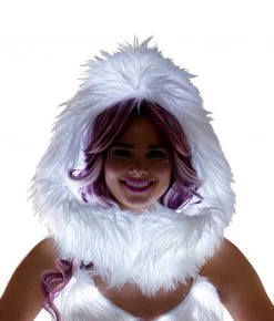 JValentine White Fur Light-Up Infinity Hood With White Lights Rave Accessories