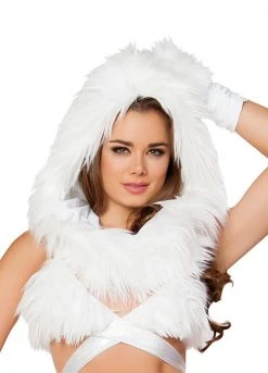 JValentine White Fur Light-Up Infinity Hood With White Lights Rave Accessories