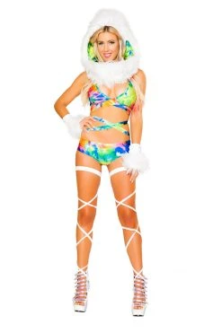 JValentine Tie Dye Light-Up Infinity Fur Hood Rave Accessories