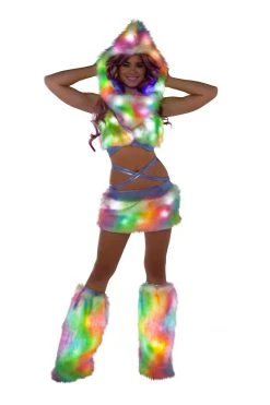 JValentine Rainbow Sherbet Fur Light-Up Skirt CLOTHING