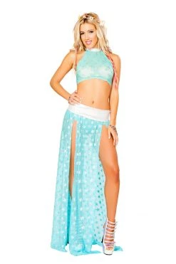 JValentine CLOTHING Aqua Long Sequin Star Mesh Skirt