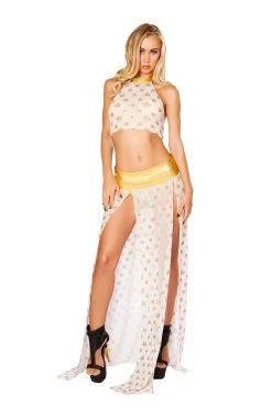 JValentine White Long Sequin Star Mesh Skirt