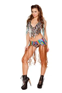 JValentine Rainbow Hologram Denim Fringe Pack Rave Accessories