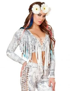 JValentine Celtic Dragon Print Faux Suede Long Sleeve Top