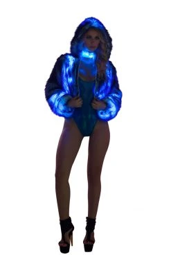 JValentine CLOTHING Light-Up Purple Tip Fur Crop Jacket