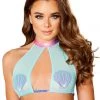 JValentine Blue Mediterranean Mesh Halter Top