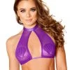 JValentine Purple Festival Gem Fishnet Halter Top
